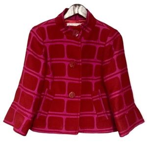 Trina Turk Wool Blend Red Geometric Jacket 8